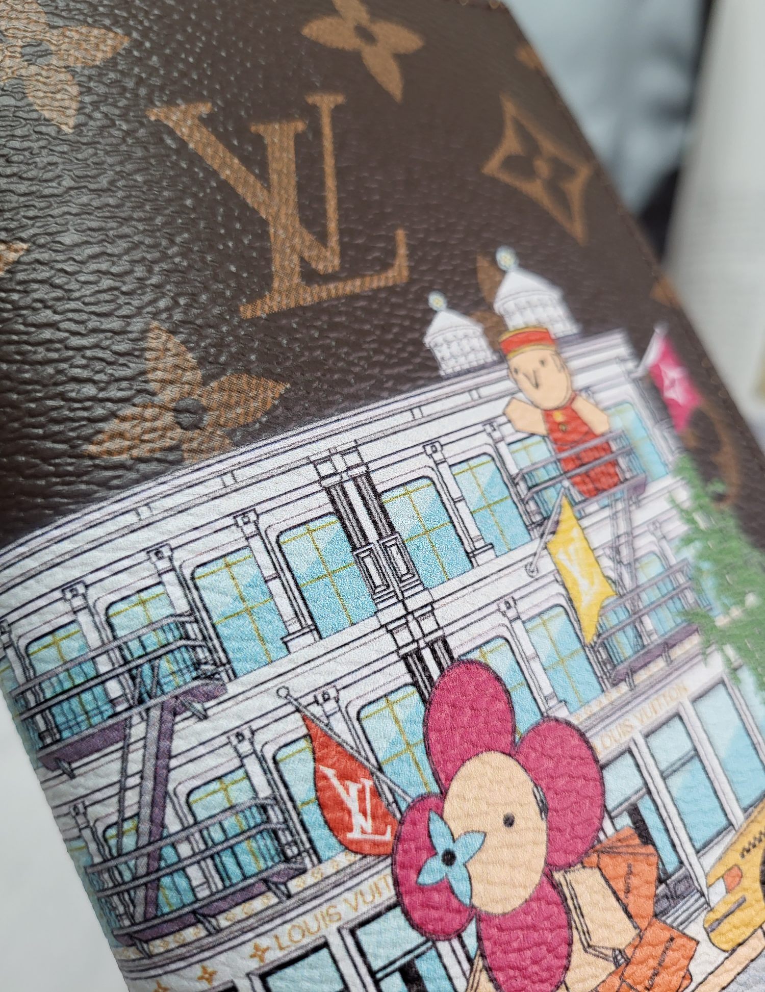 Close-up detail of stitching on a leather passport cover