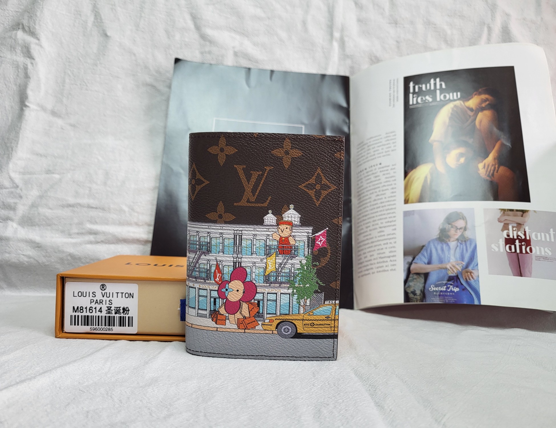 Leather passport cover with travel essentials