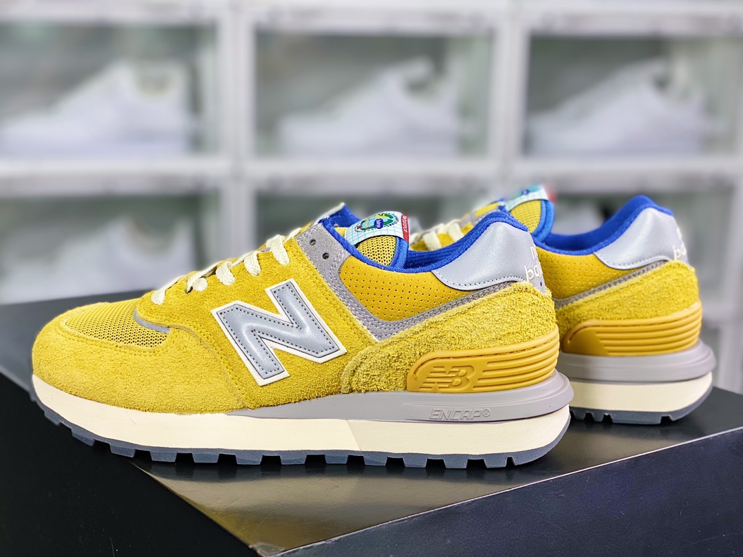 Bodega x NB 574 upgraded series low-top retro casual sports jogging shoes ”bright yellow sapphire blue silver” U574LGB1