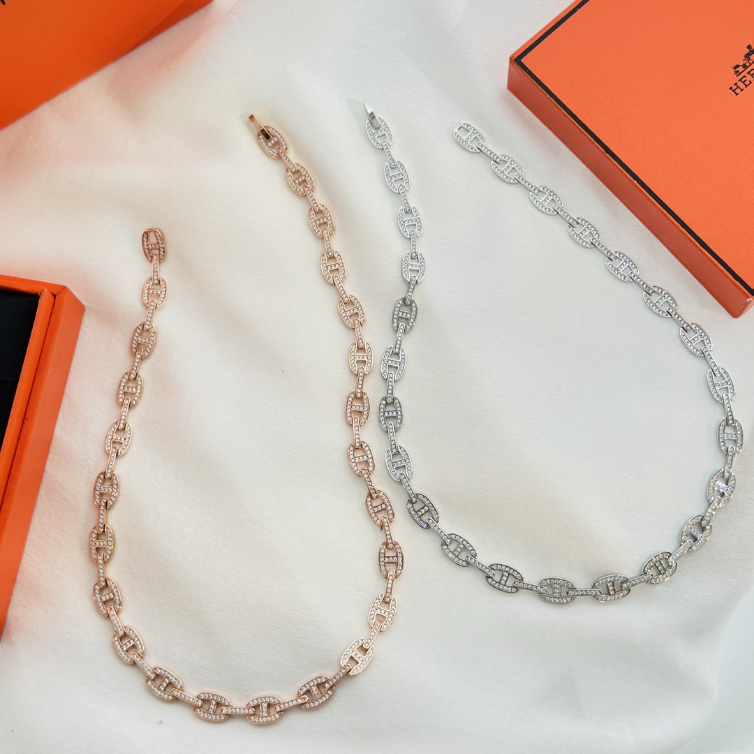 Hermes Jewelry Necklaces & Pendants Wholesale 2023 Replica
 Platinum Rose Gold Set With Diamonds