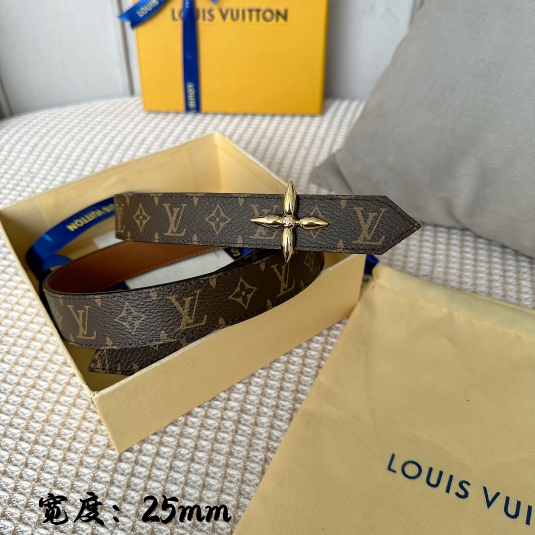 Louis Vuitton Belts Coffee Color Women Calfskin Cowhide