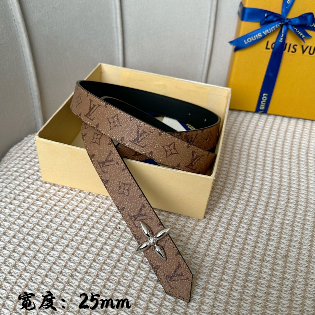 Louis Vuitton Belts Coffee Color Women Calfskin Cowhide