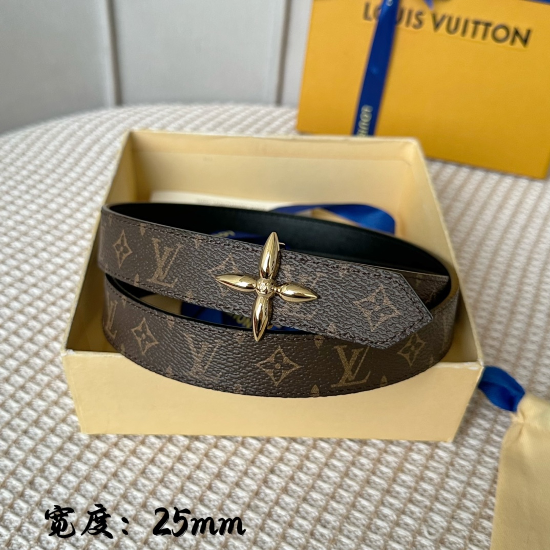 Louis Vuitton Belts Coffee Color Women Calfskin Cowhide