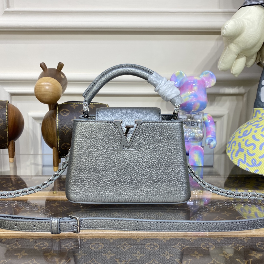 Louis Vuitton LV Capucines Bags Handbags Grey Pink Weave Taurillon Chains M21103
