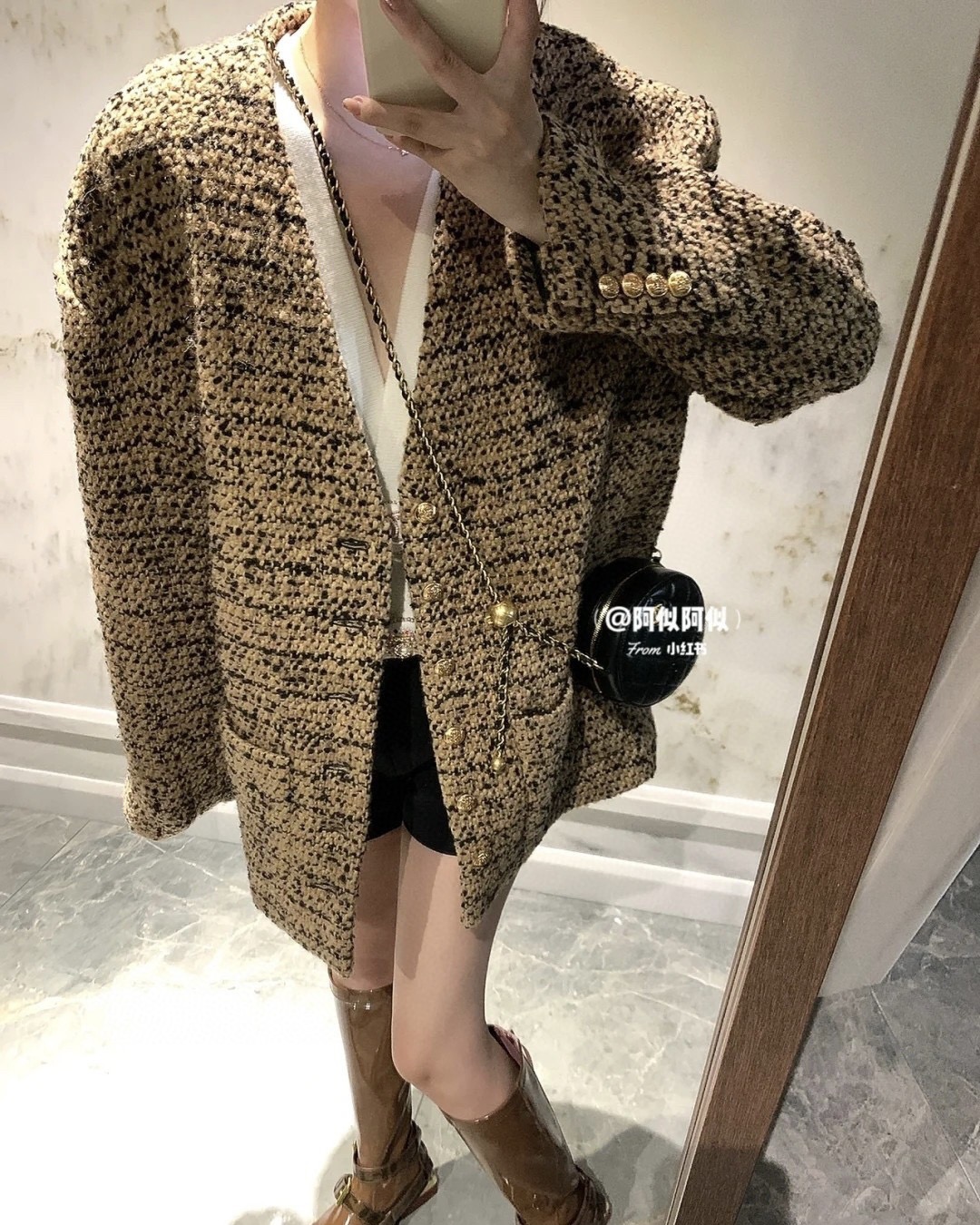 2022Celine 2022FW高级V领廓形休闲中长款单排金属扣小香风毛呢外套