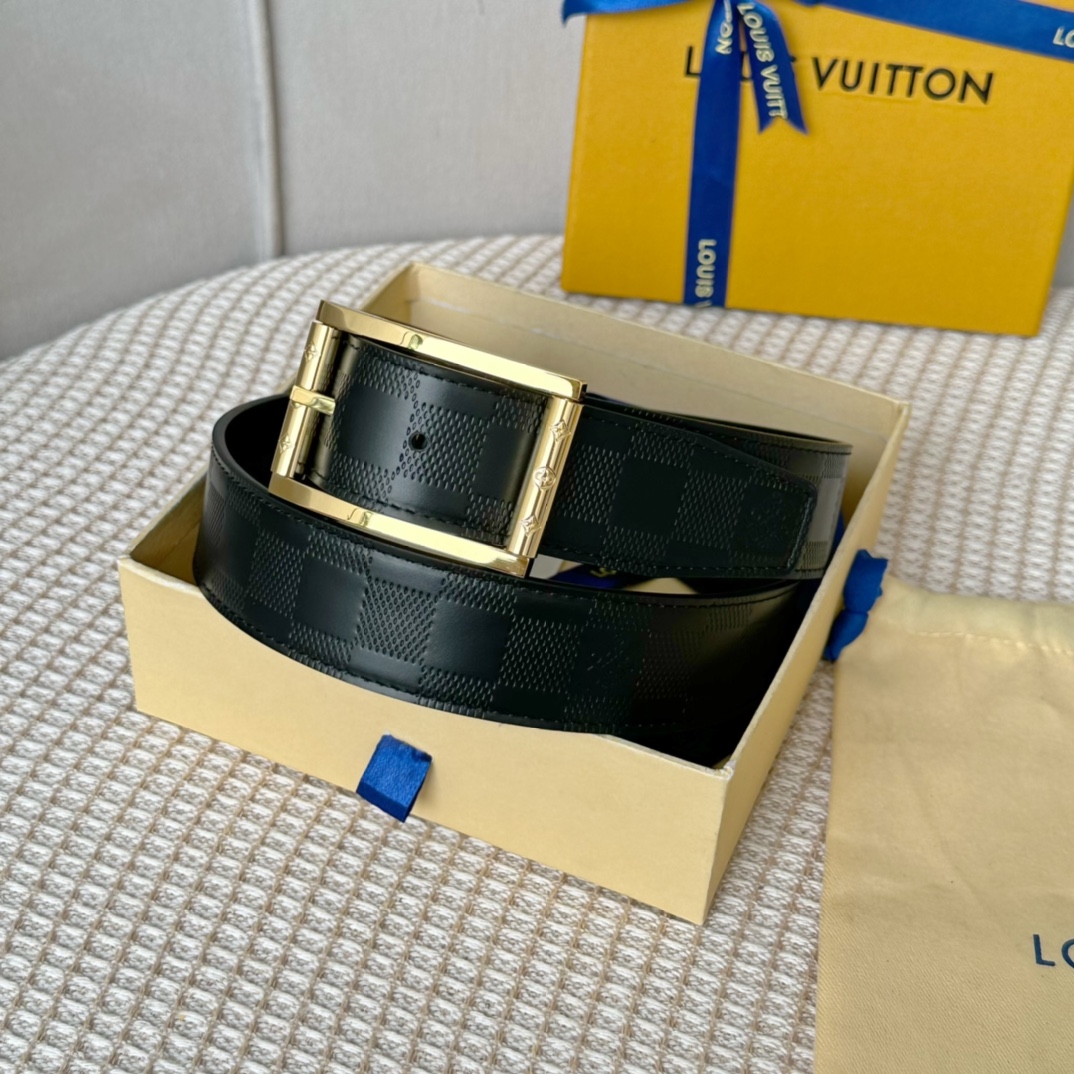 Louis Vuitton Belts Black Grid Calfskin Cowhide