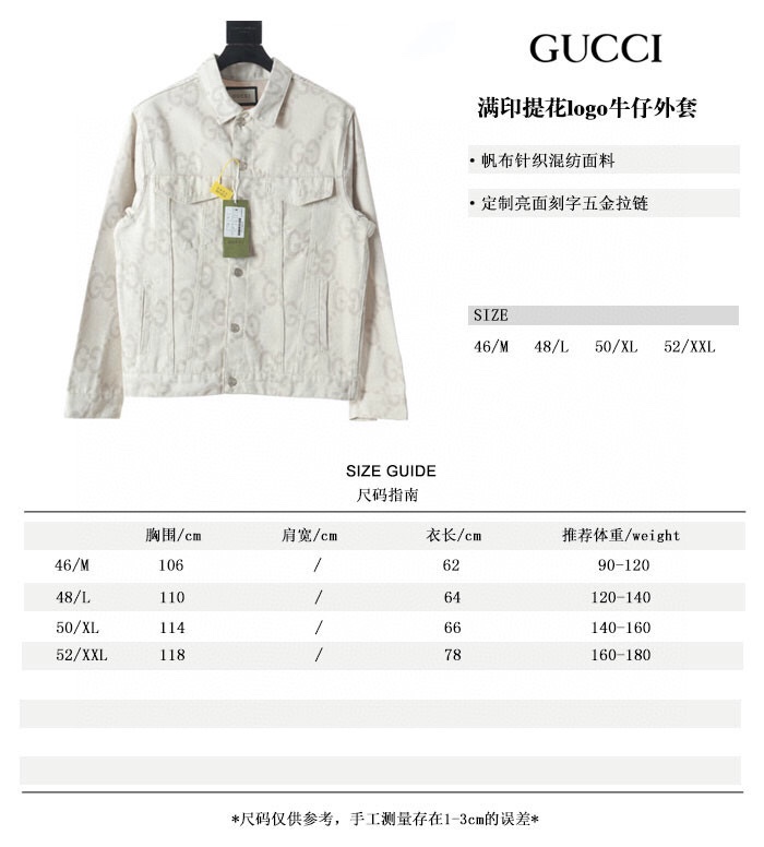 Gucci/古驰 22Fw 满印提花logo牛仔外套 2022 FW秋冬新款针织长袖外套