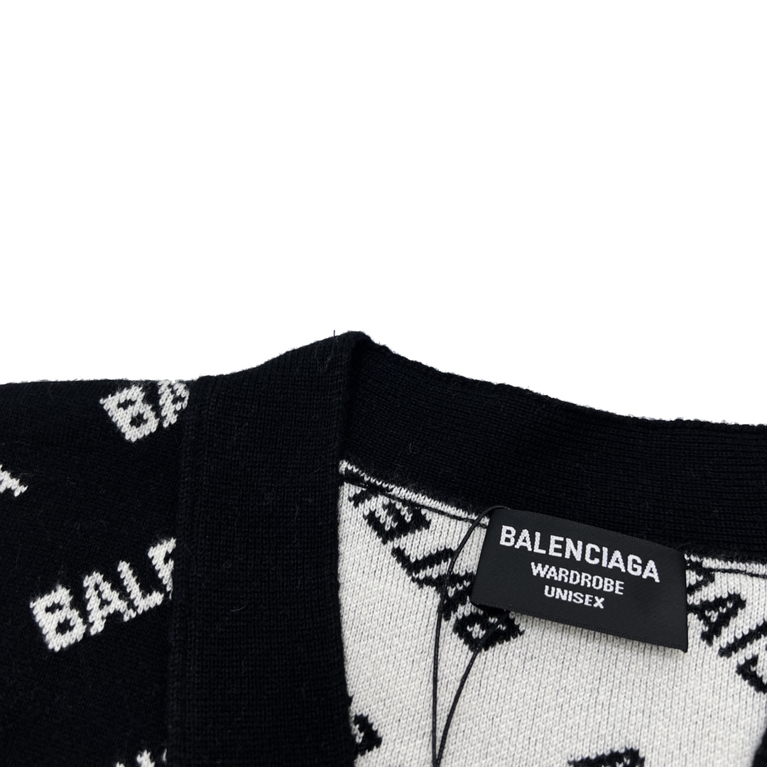 Balenciaga/巴黎世家22FW 弹幕logo羊毛提花针织开衫