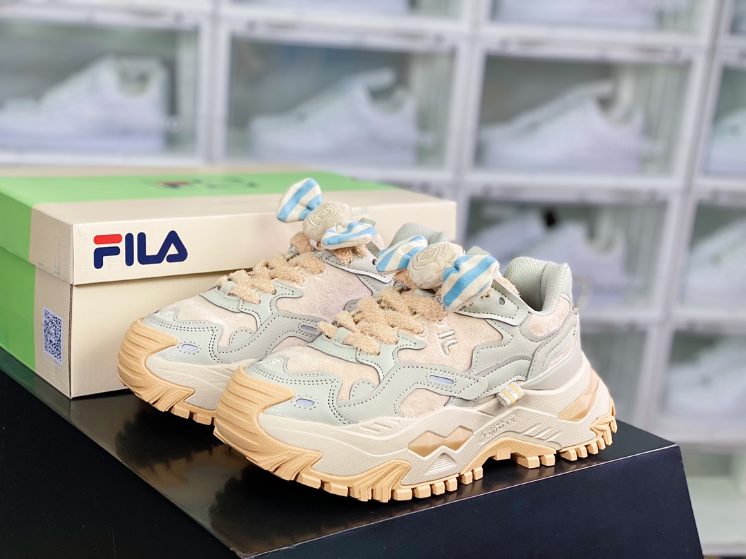 220 Fila Fusion Bianco 硬糖系列老爹风增高慢跑鞋“鹦鹉灰桦树棕毛绒”T12W241301FPB