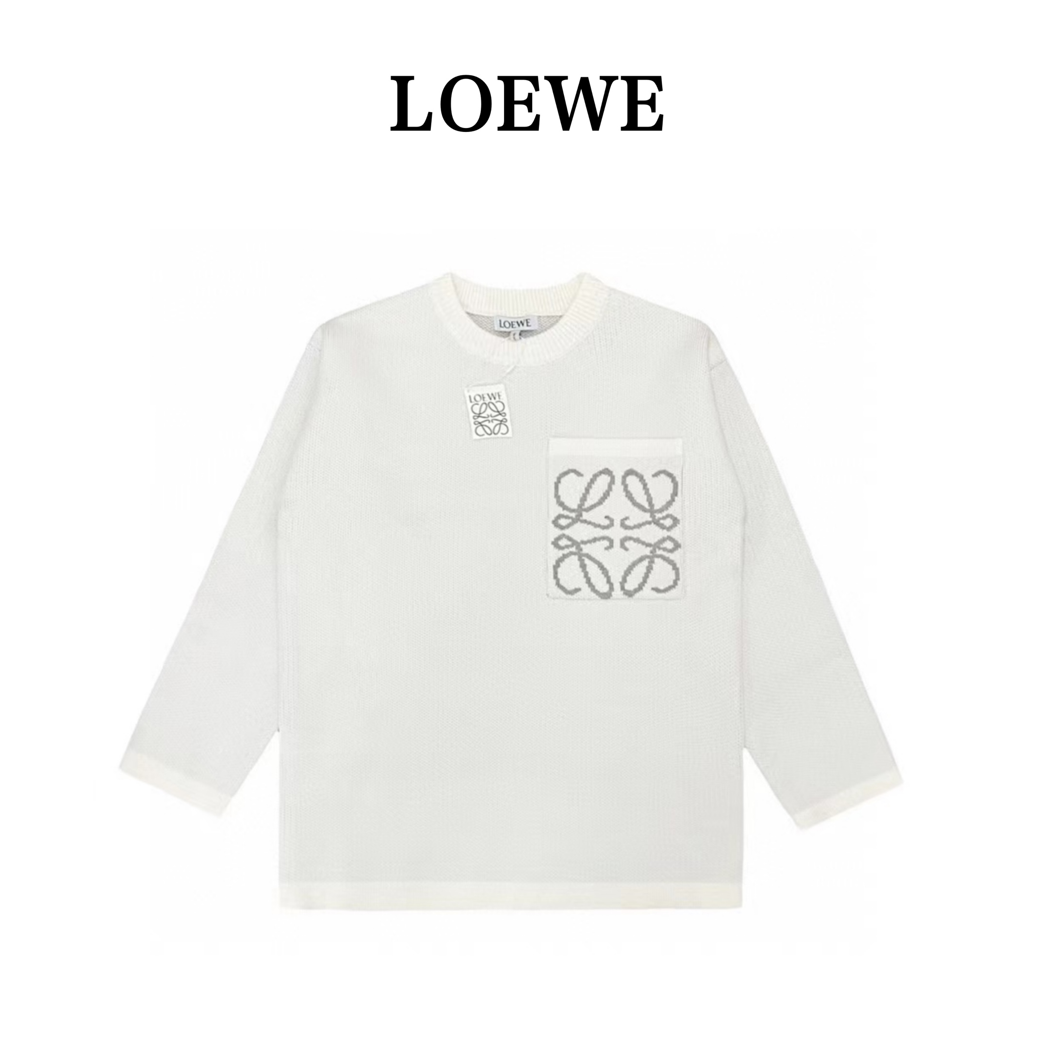 Loewe/罗意威羊绒拼色刺绣翻领Polo针织衫开衩毛衣