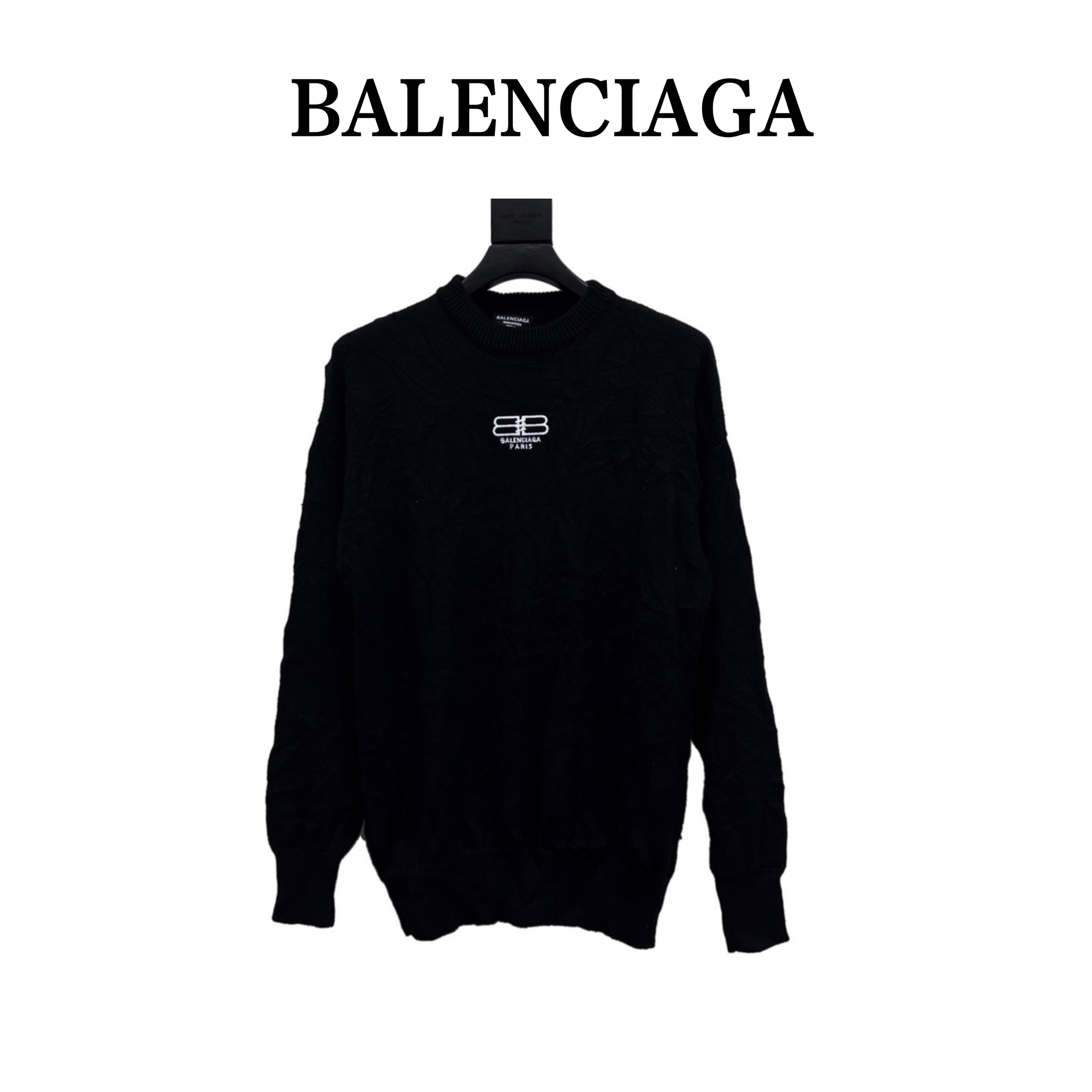 Balenciaga/巴黎世家BLCG 22FW 褶皱锁扣小标圆领毛衣