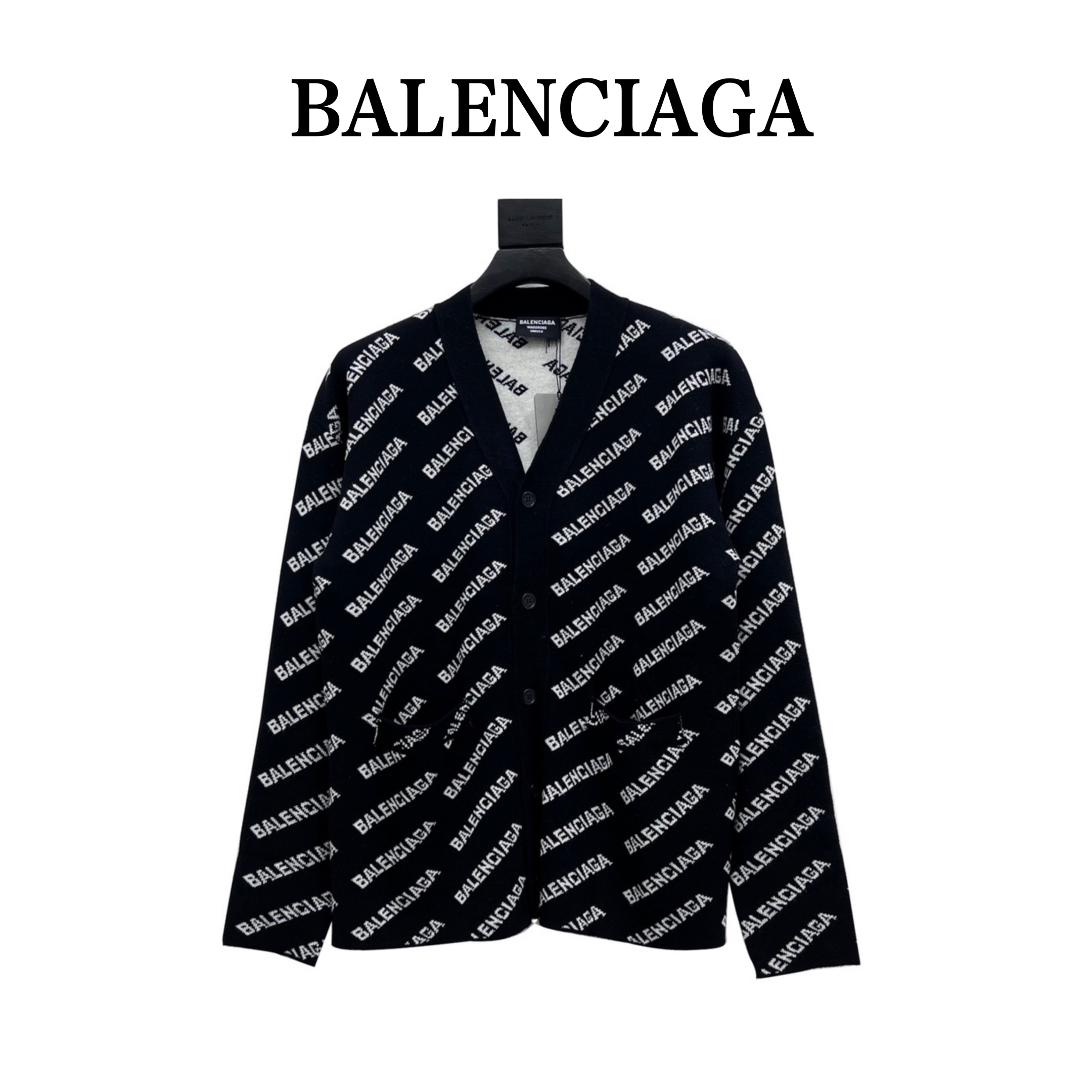 Balenciaga/巴黎世家22FW 弹幕logo羊毛提花针织开衫