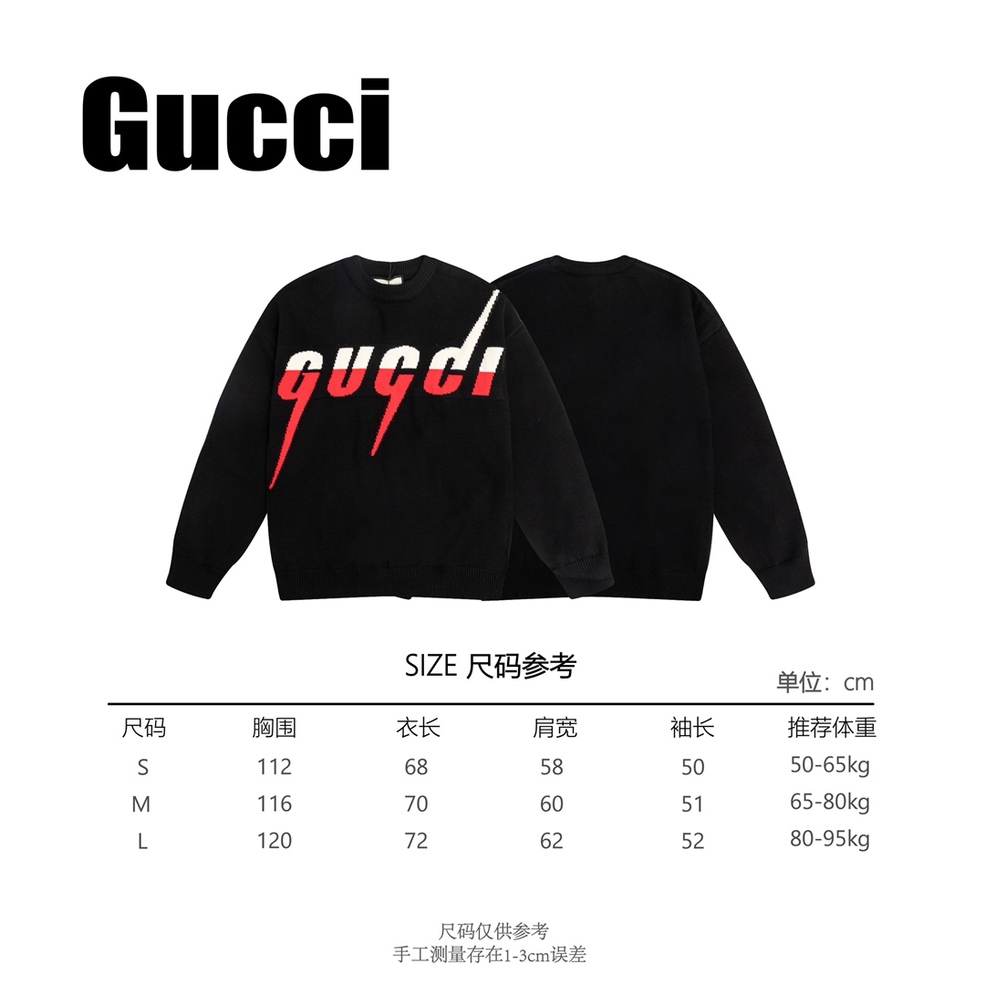 GUCCI/古驰 2022FW锋刃闪电Logo图案毛衣毛衫