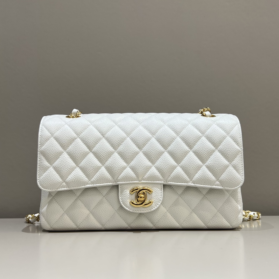 샤넬 CF 클래식 플랩백 25cm 화이트 금장 캐비어 소가죽 33254 Chanel Bag