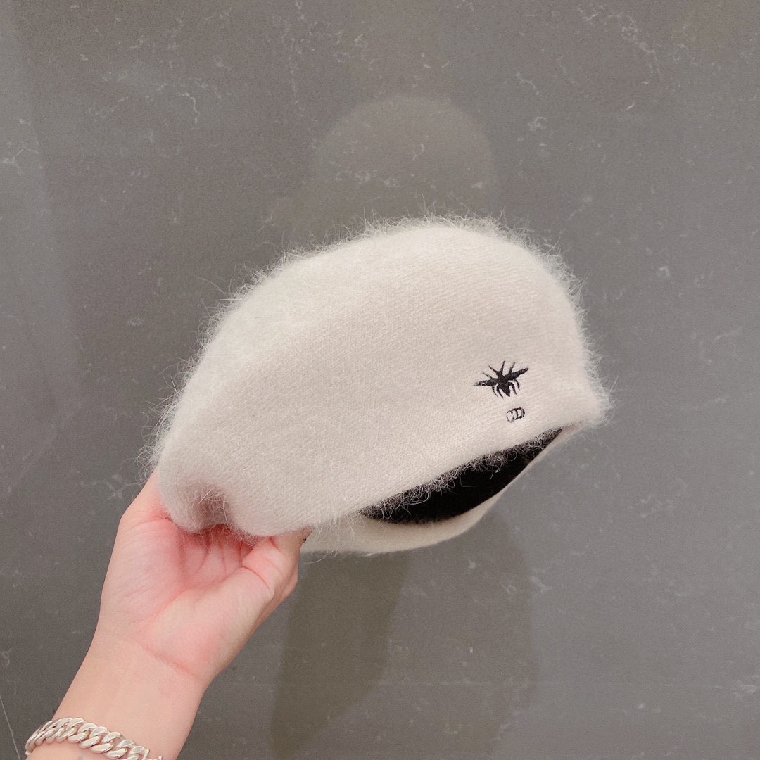 Dior Hats Berets Black Khaki White Knitting Rabbit Hair Fall/Winter Collection