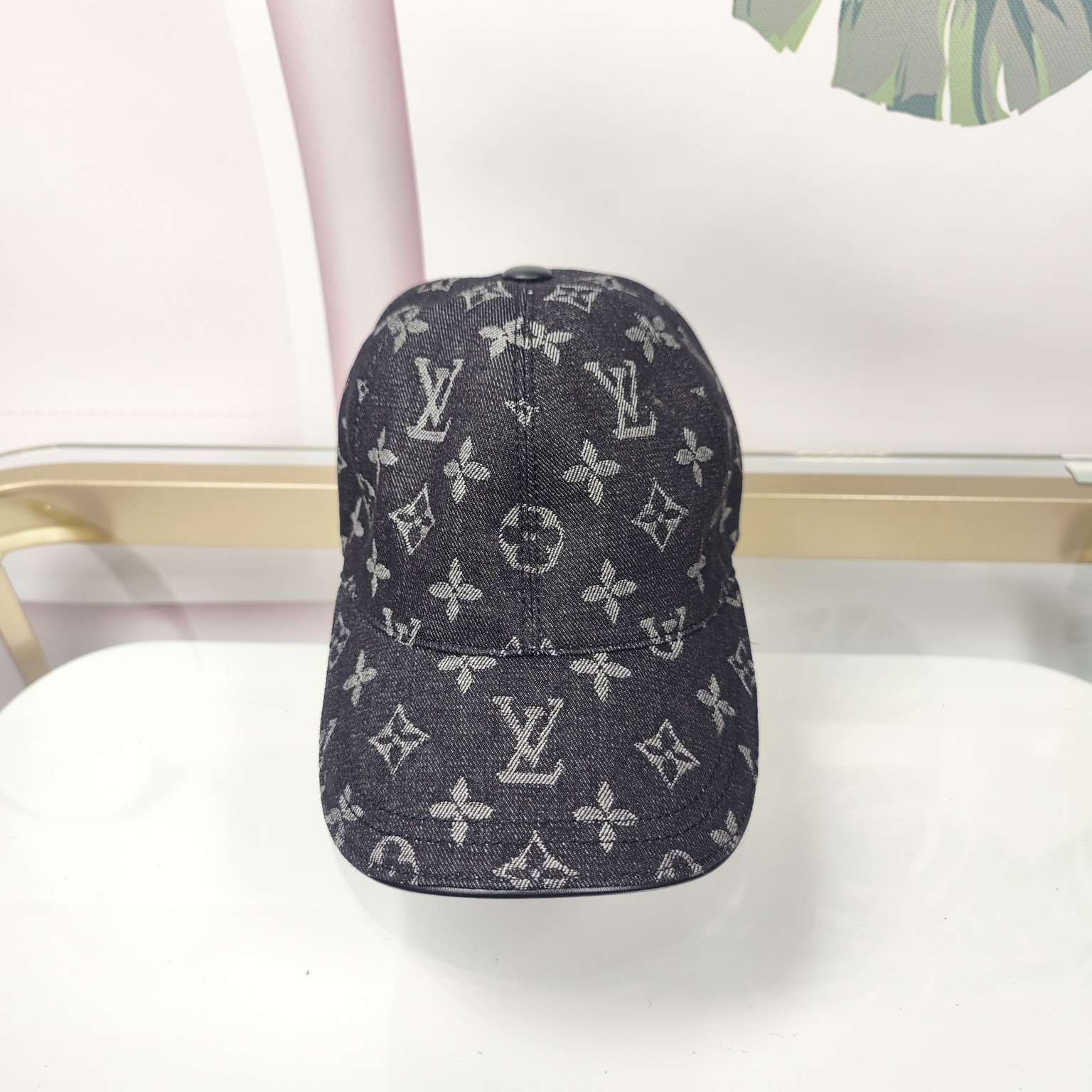 Denim embroidered baseball cap front view