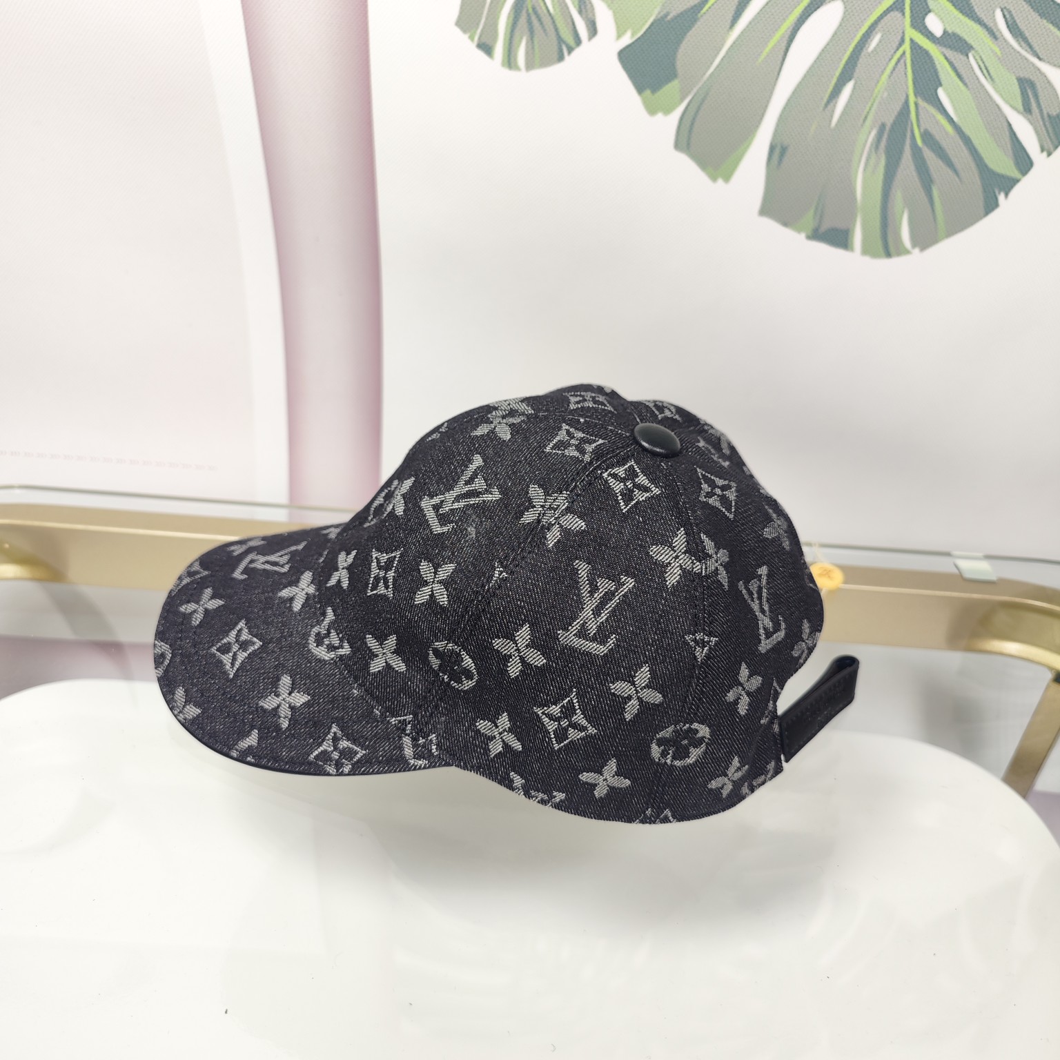 Denim Embroidered Baseball Cap - Back View Denim embroidered baseball cap back view