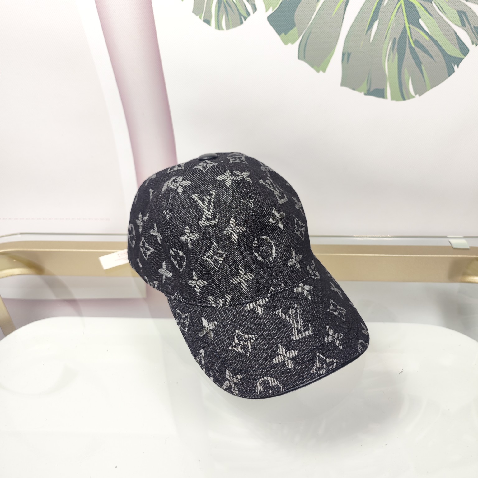 Denim Embroidered Baseball Cap - Stitching Detail Denim embroidered baseball cap stitching detail