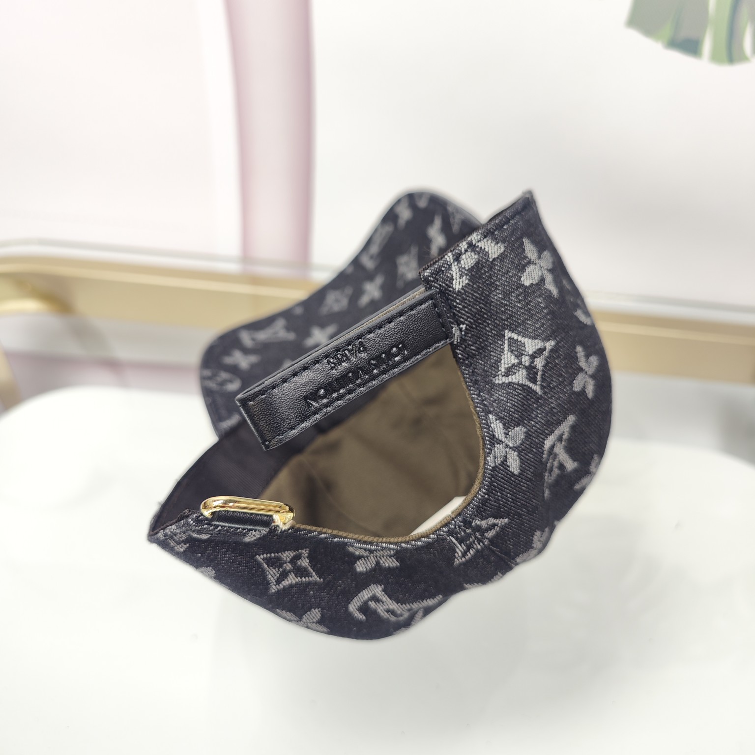 Denim Embroidered Baseball Cap - Angle View Denim embroidered baseball cap angle view