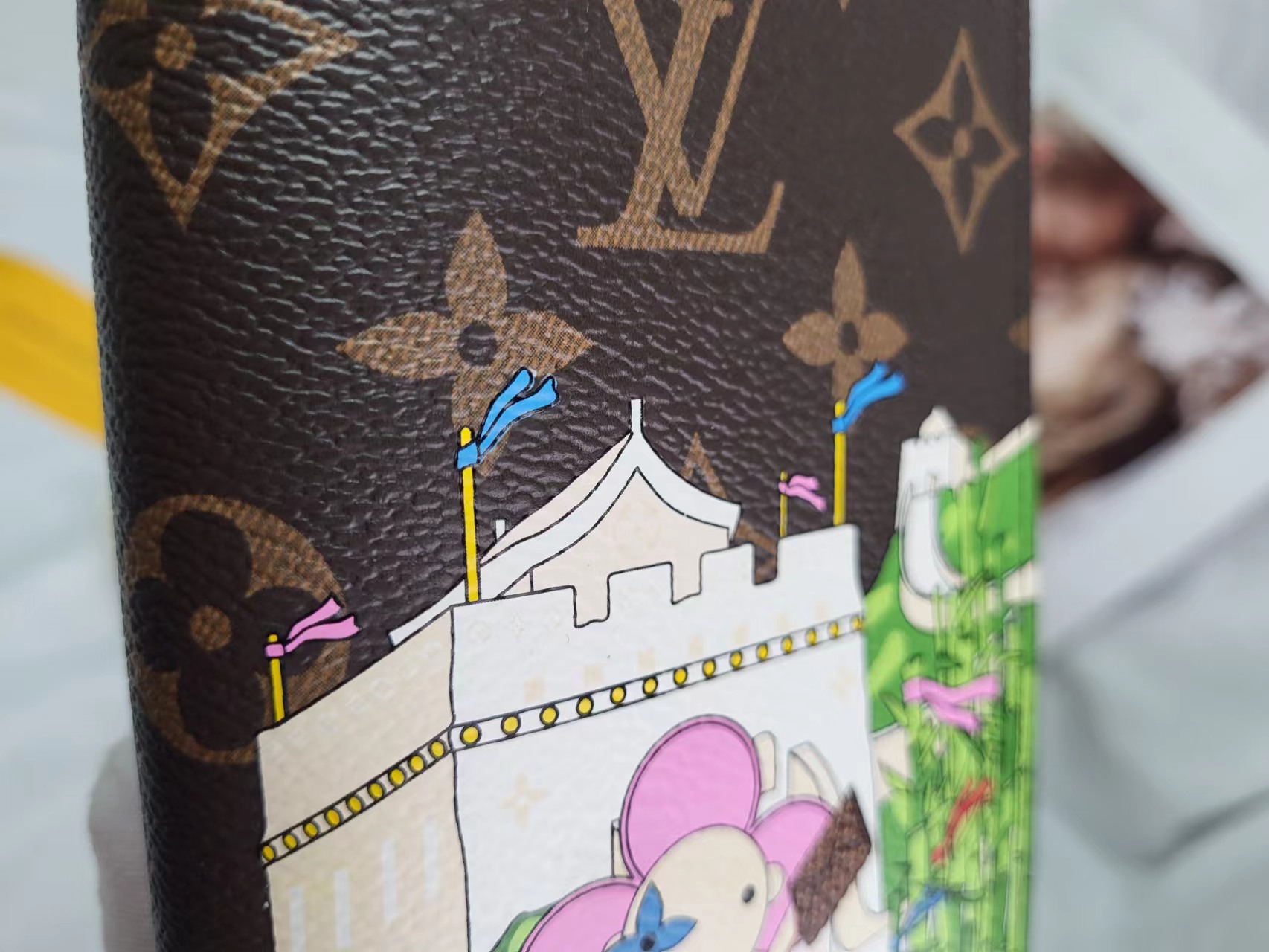 Angled view of leather passport holder