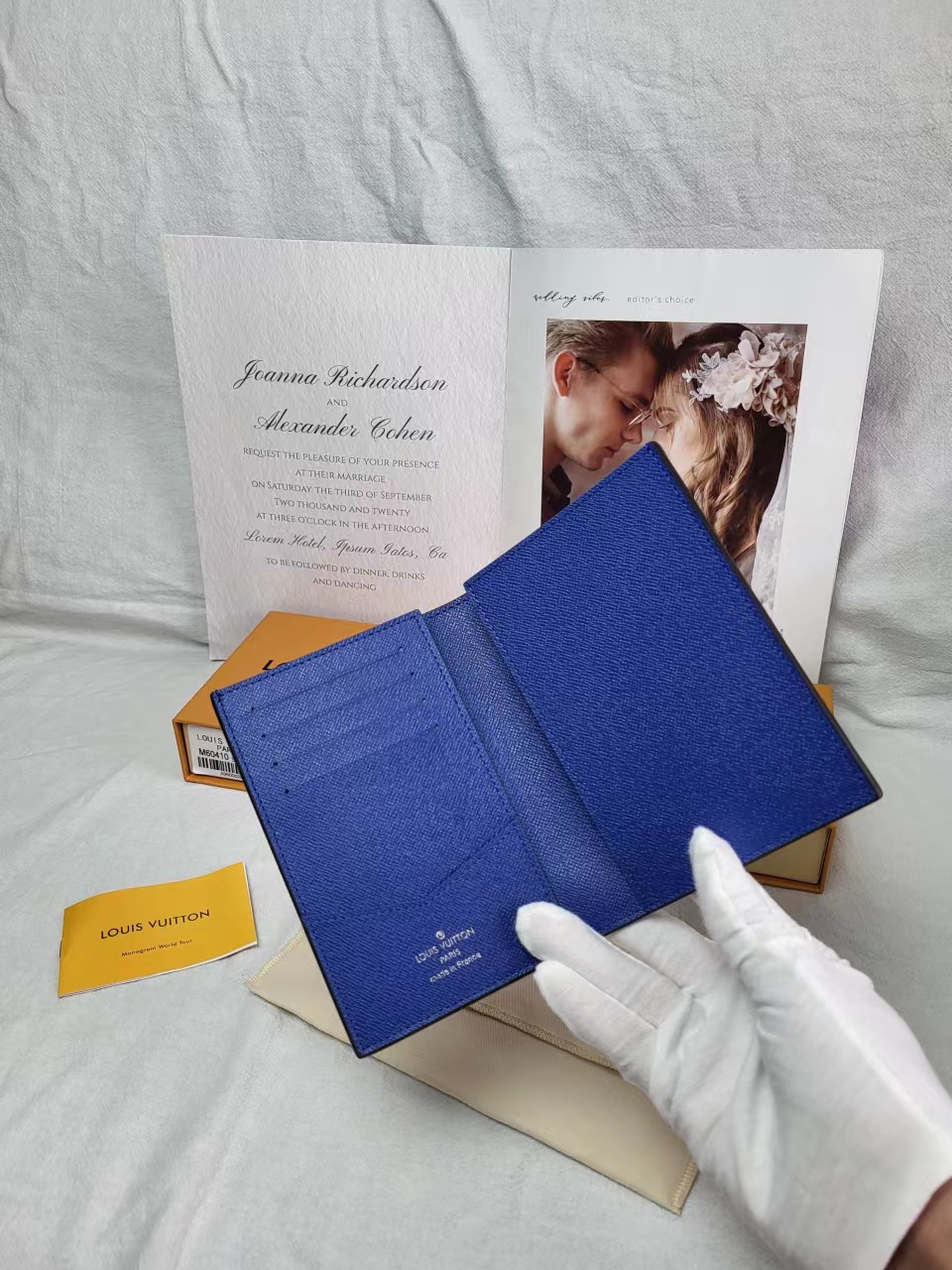 Close up of leather passport holder details