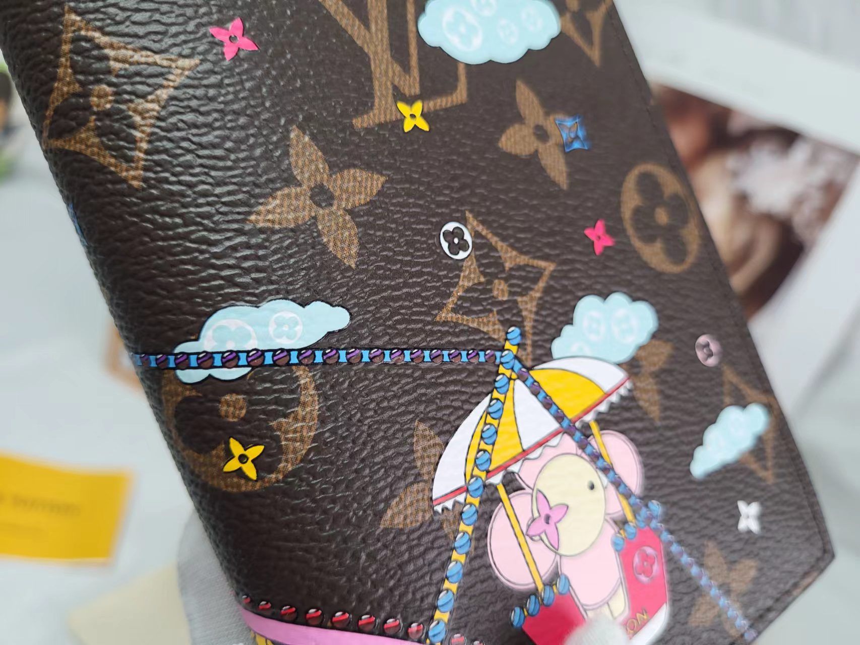 Angled view of durable leather passport case