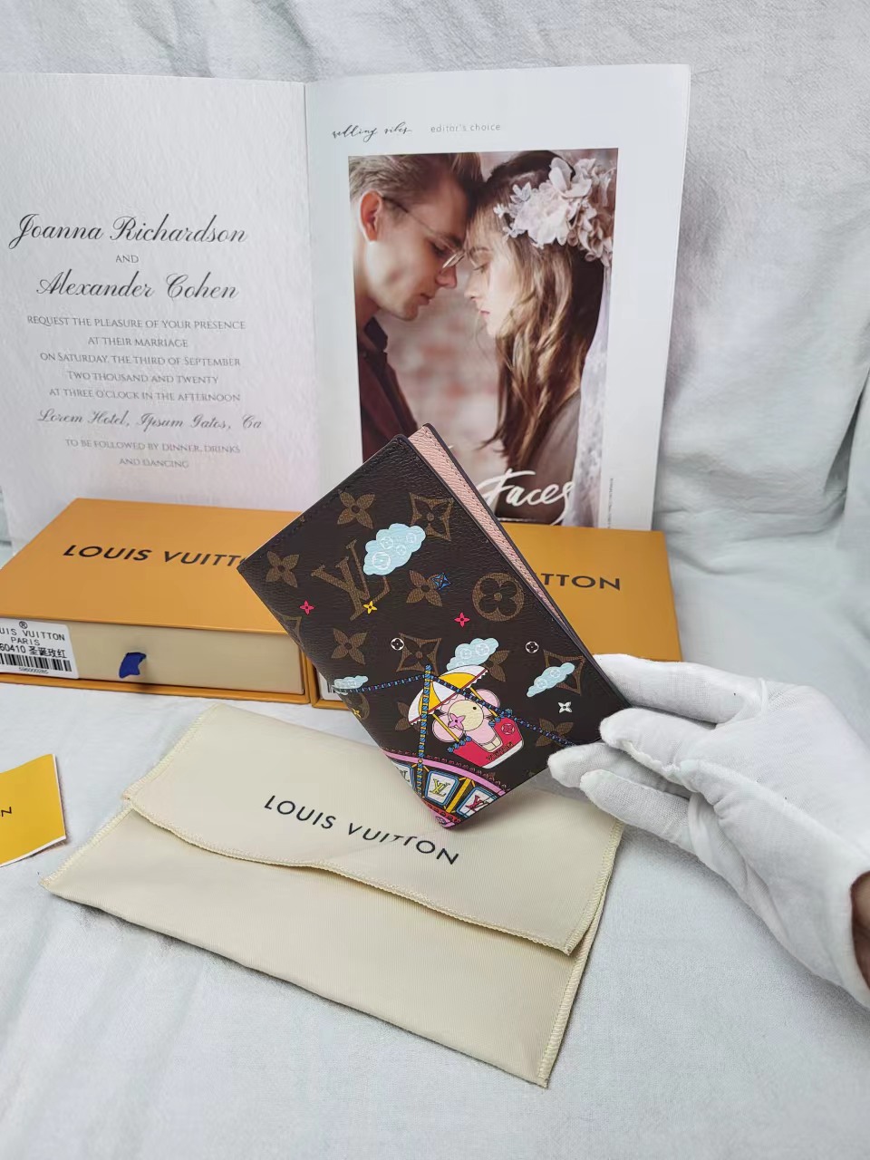 Close up of leather passport case details