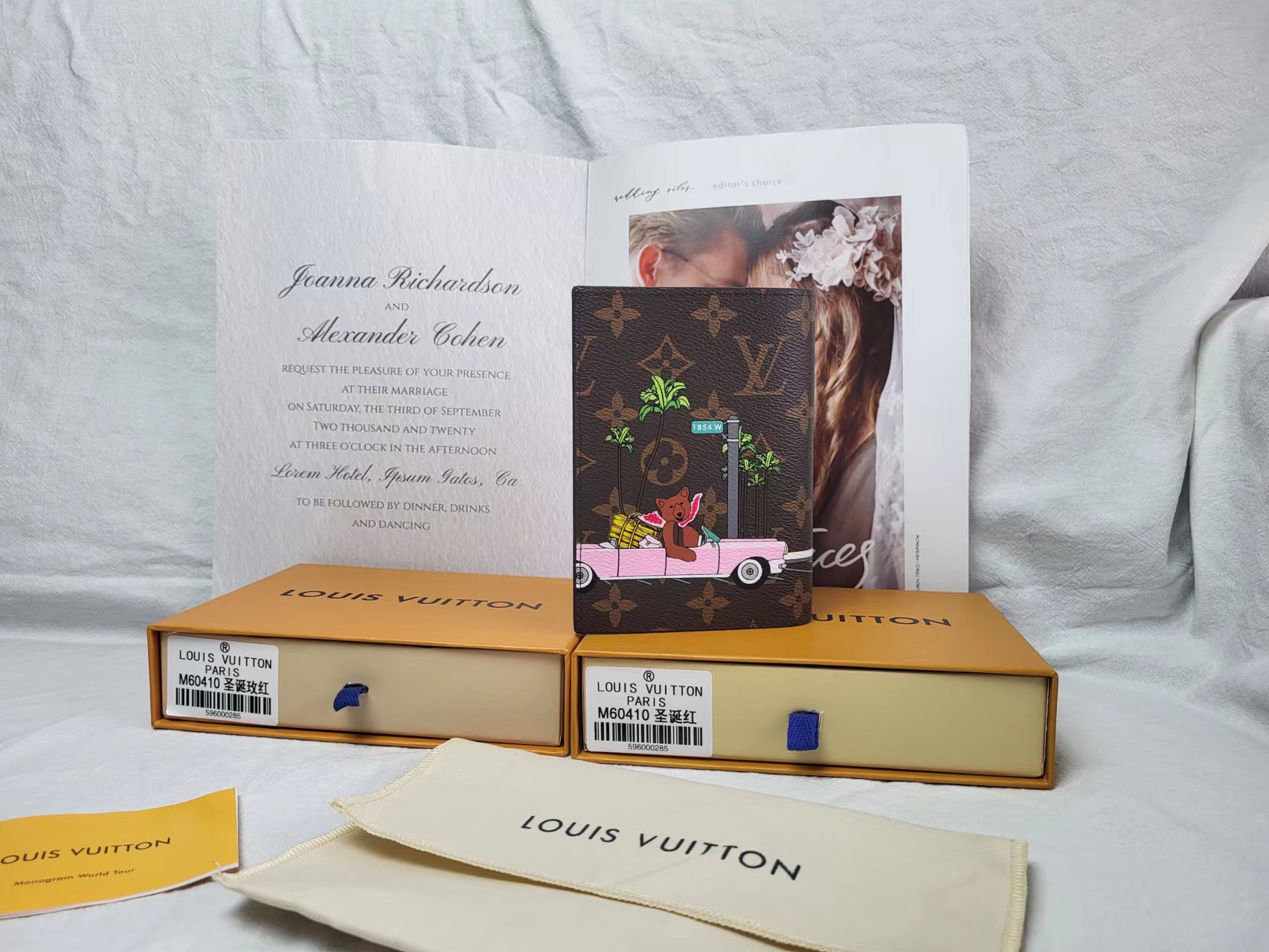 Open leather passport holder showing interior