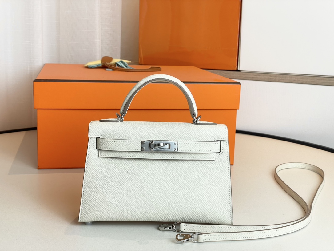 Hermes Kelly Handbags Crossbody & Shoulder Bags Milkshake White Silver Hardware Epsom Mini