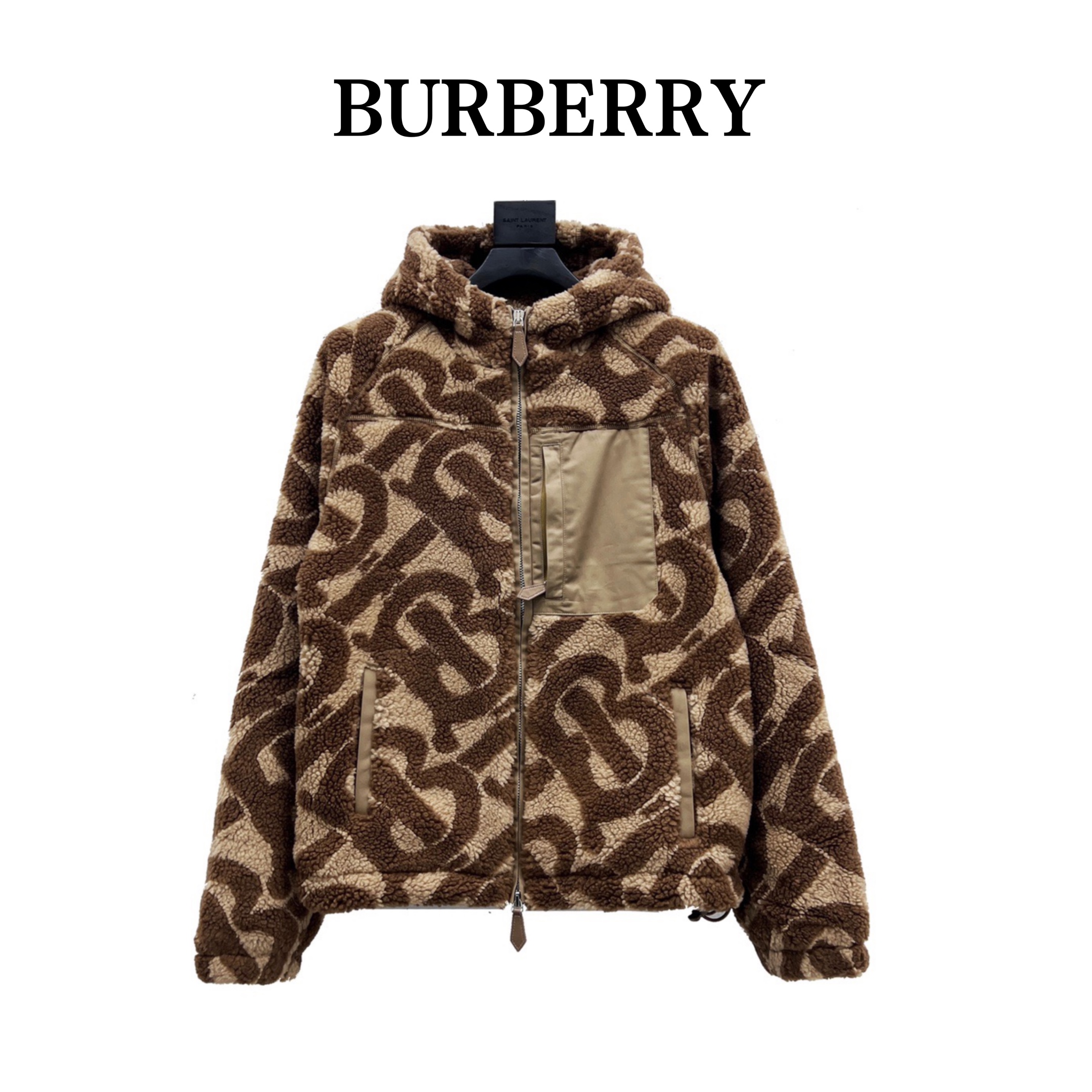 Burberry/巴宝莉 22FW BT印花泰迪连帽羊羔毛外套