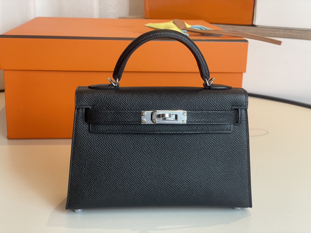 Hermes Kelly Wholesale
 Handbags Crossbody & Shoulder Bags Black Silver Hardware Epsom Mini