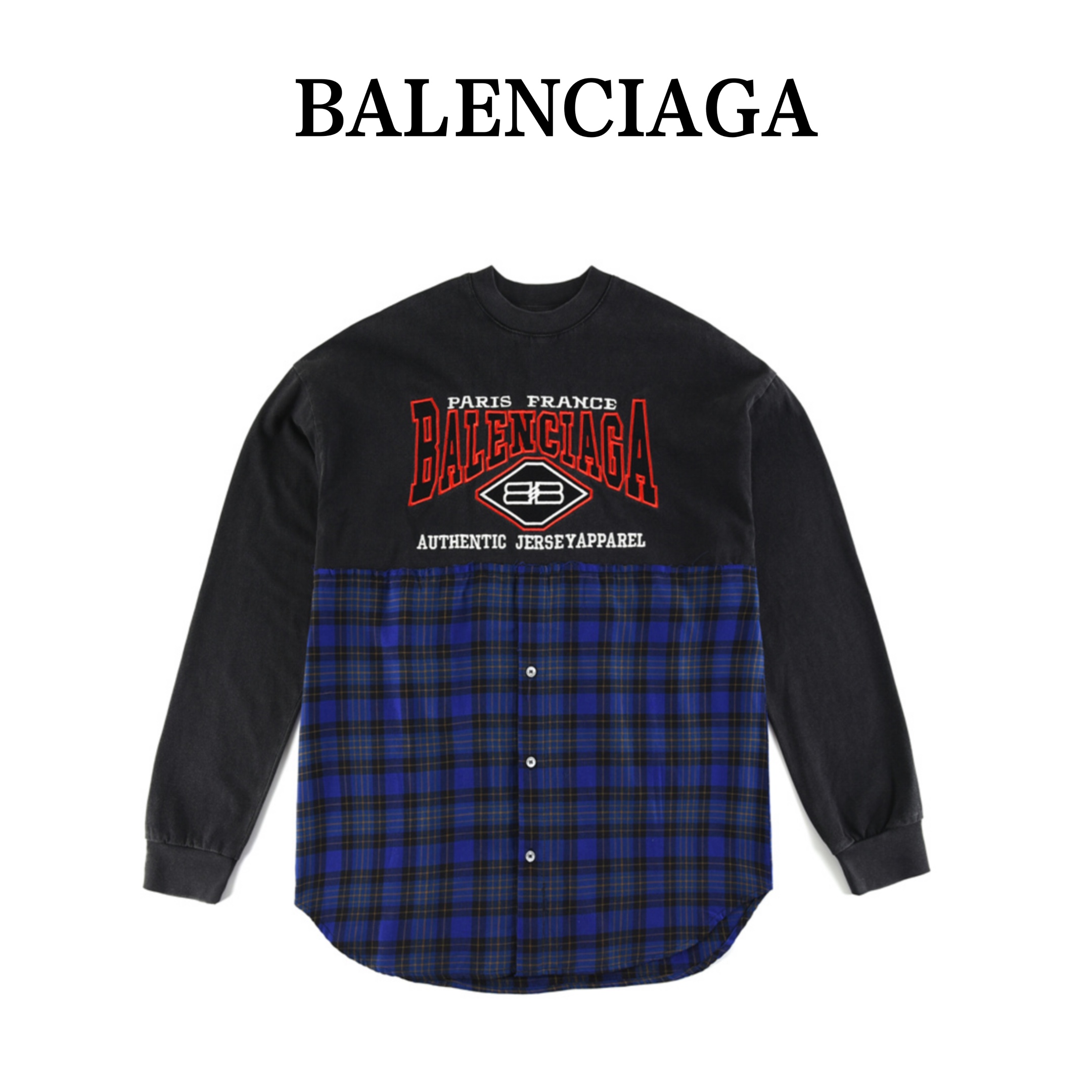 Balenciaga/巴黎世家 22fw 水洗刺绣拼接圆领卫衣