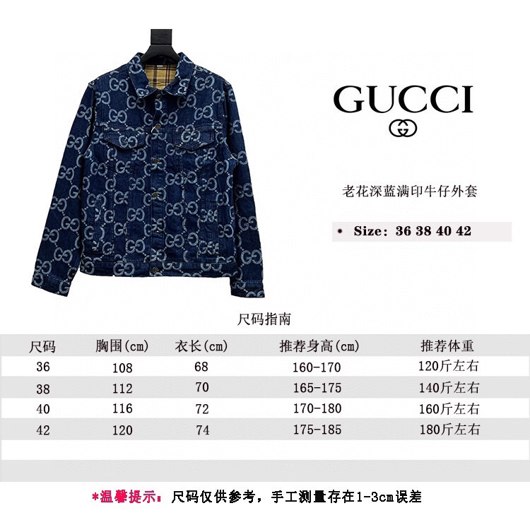 GUCCI/古驰 22ss 老花深蓝满印牛仔外套 购入ZP定织提花牛仔布