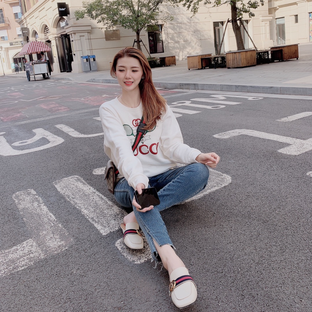 #上身实拍# GUCCI/古驰 网球拍超大造型刺绣圆领卫衣