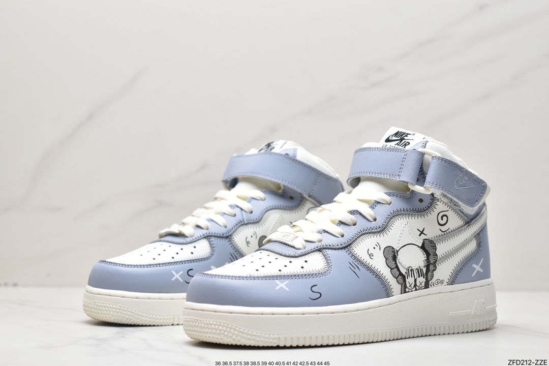 KAWS x Nike Air Force 1 Mid White Gray Graffiti Doll Joint CW2308-211