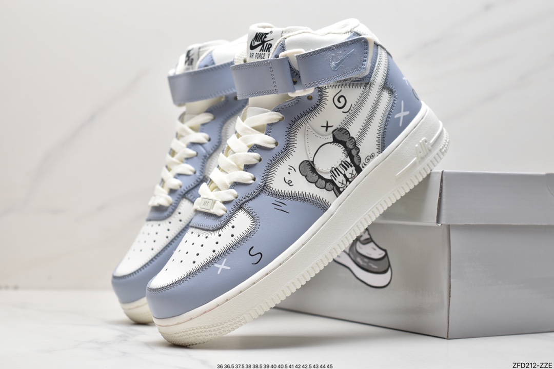 KAWS x Nike Air Force 1 Mid White Gray Graffiti Doll Joint CW2308-211