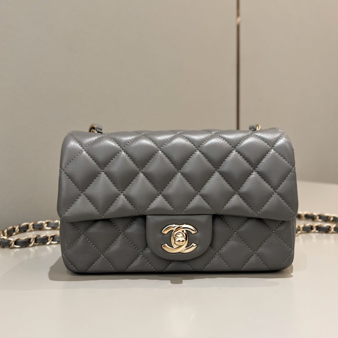 샤넬 CF 클래식 플랩백 20cm 고급 그레이 연금장 램스킨 33200 Chanel Bag