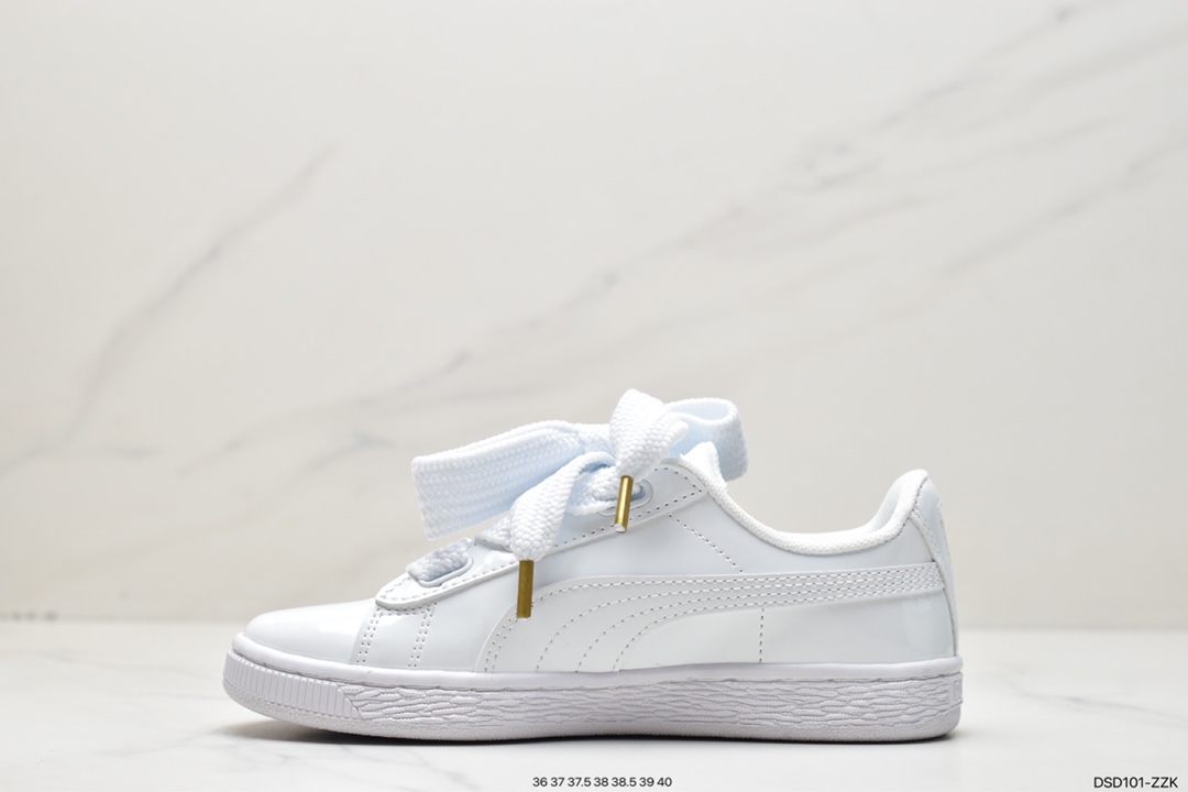 Classic all-match Puma Basket silk strap bow goddess shoes all white 363073-02