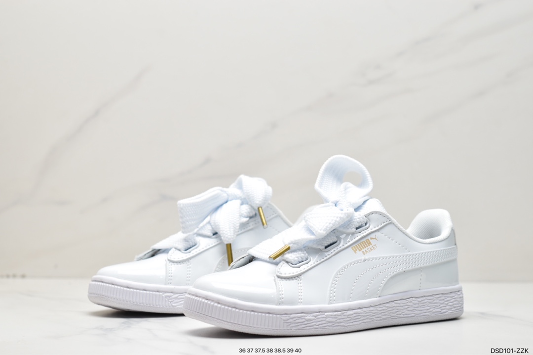 Classic all-match Puma Basket silk strap bow goddess shoes all white 363073-02