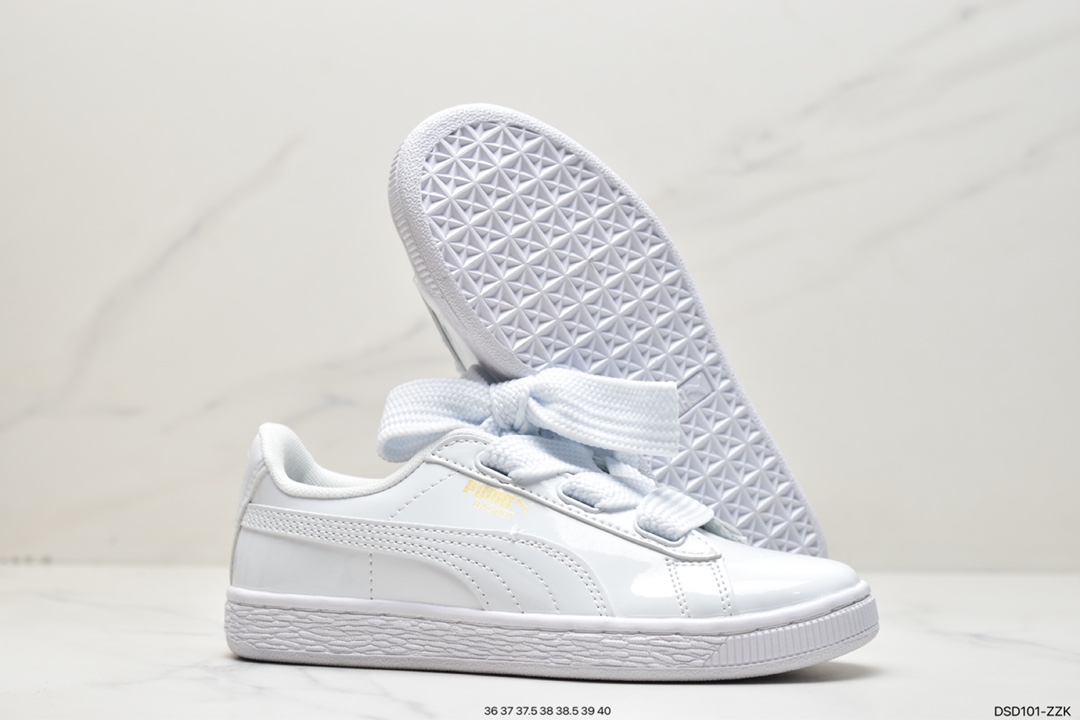 Classic all-match Puma Basket silk strap bow goddess shoes all white 363073-02