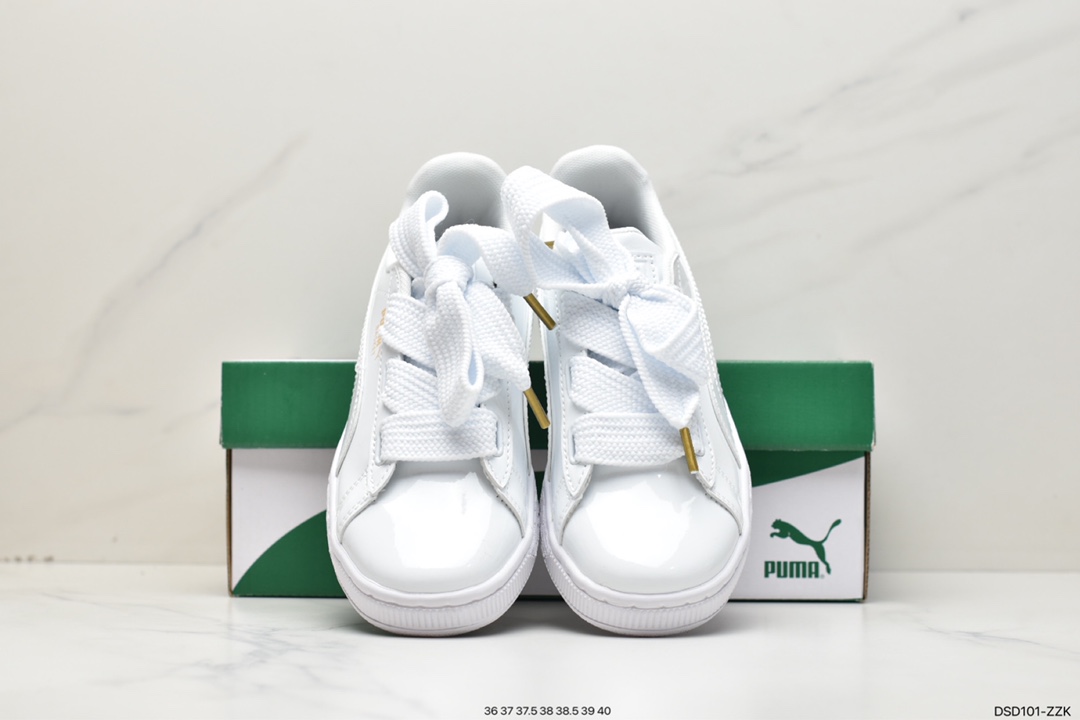 Classic all-match Puma Basket silk strap bow goddess shoes all white 363073-02