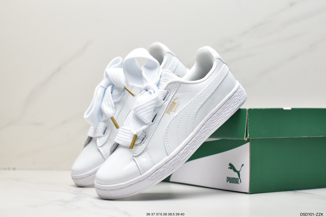 Classic all-match Puma Basket silk strap bow goddess shoes all white 363073-02