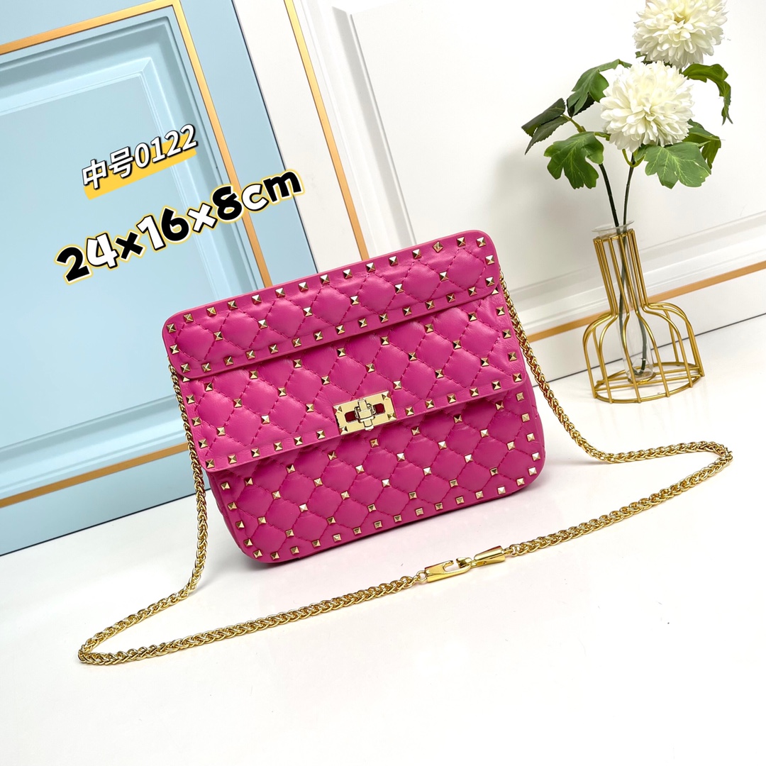 升级版 中号《羊皮》Valentino Garavani Rockstud Spike 中号链式手袋 采