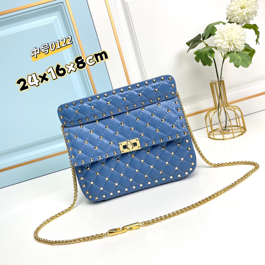 升级版 中号《羊皮》Valentino Garavani Rockstud Spike 中号链式手袋 采