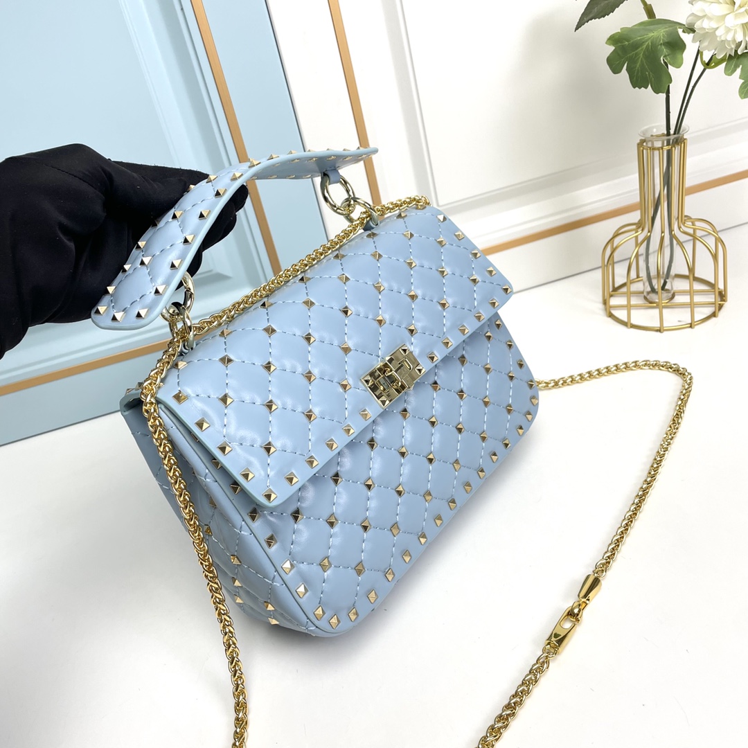 升级版 中号《羊皮》Valentino Garavani Rockstud Spike 中号链式手袋 采