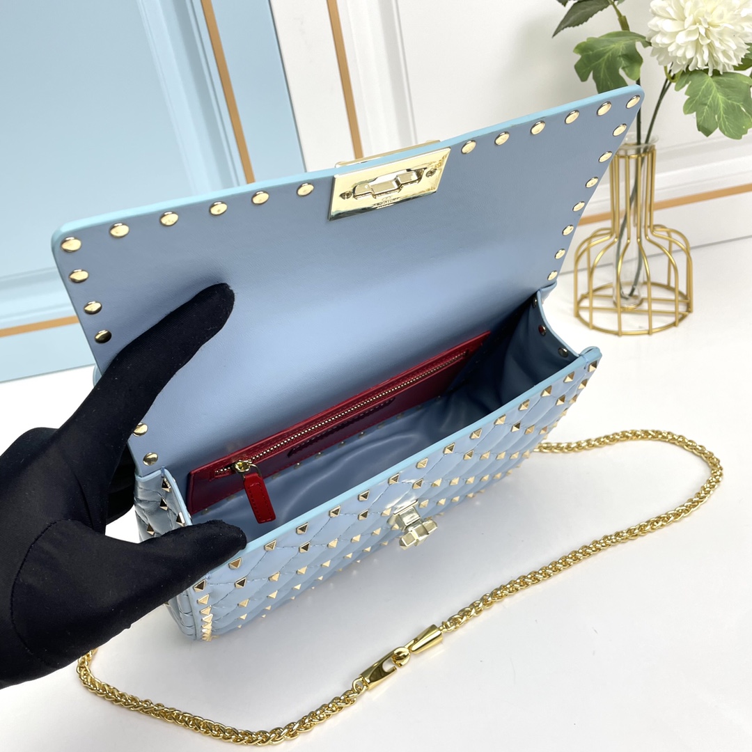 升级版 中号《羊皮》Valentino Garavani Rockstud Spike 中号链式手袋 采