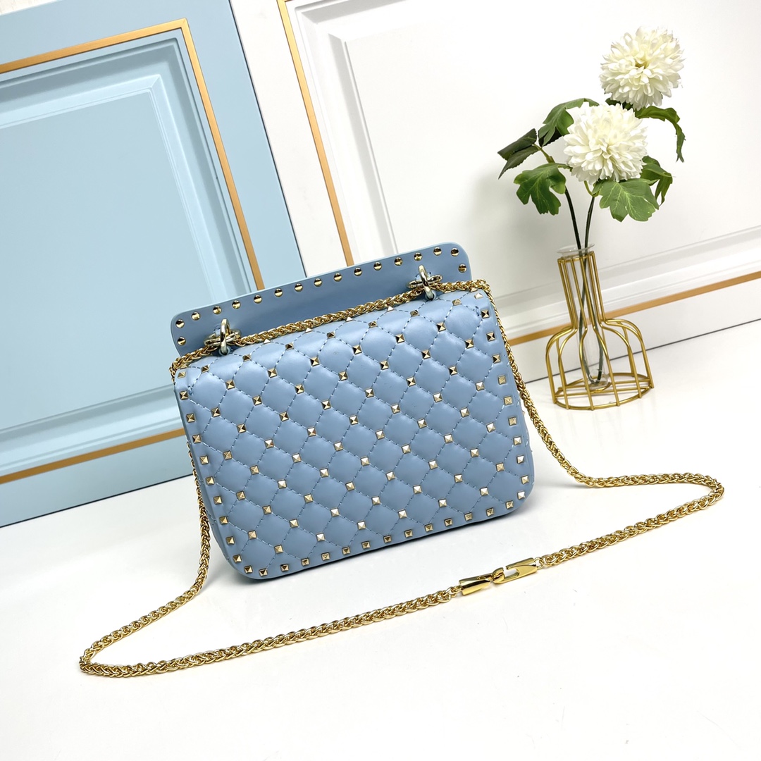 升级版 中号《羊皮》Valentino Garavani Rockstud Spike 中号链式手袋 采