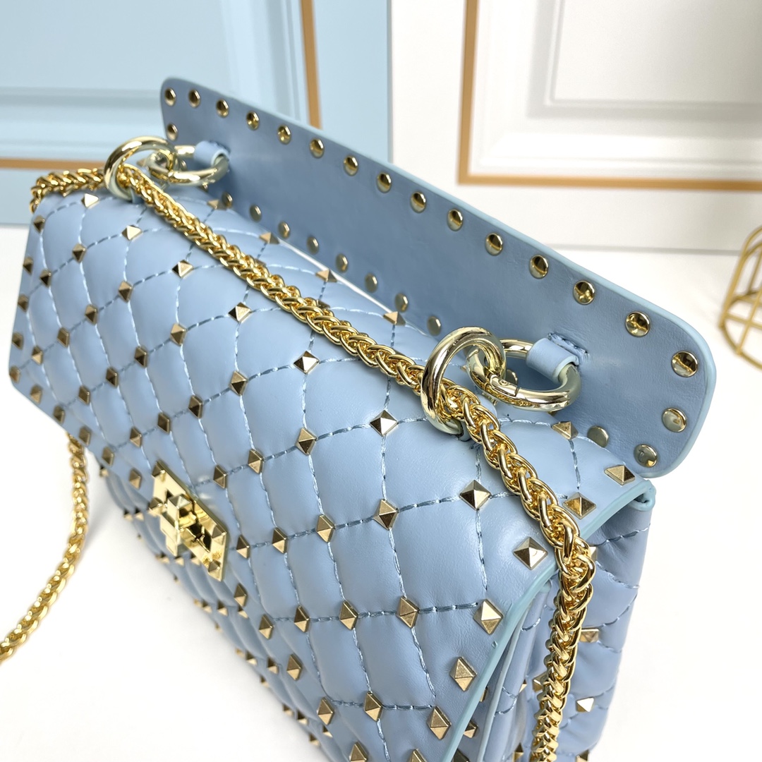 升级版 中号《羊皮》Valentino Garavani Rockstud Spike 中号链式手袋 采