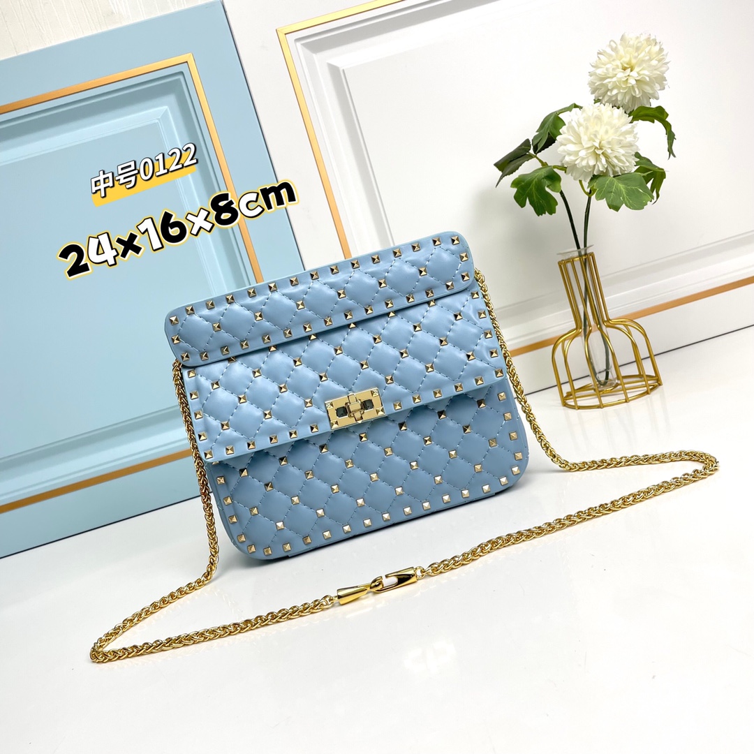 升级版 中号《羊皮》Valentino Garavani Rockstud Spike 中号链式手袋 采