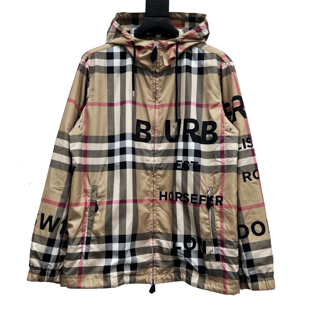 Burberry/巴宝莉 22FW 格纹厚胶字母拉链连帽夹克外套